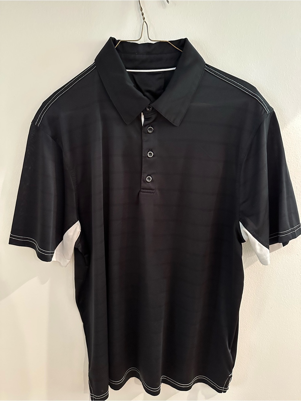 Men's Black Polo Shirt with White Accents